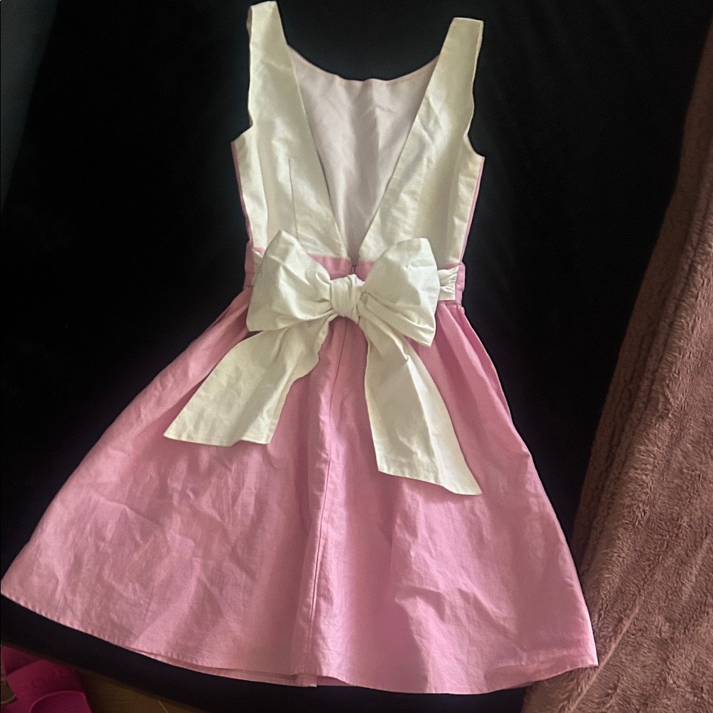 Lauren James PINK Garden Party Preppy Spring Dress Tie Bow 100% Cotton XS